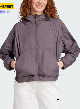 Adidas/阿迪达斯正品轻肤感系列新款女灰紫色经典风衣外套JF3403