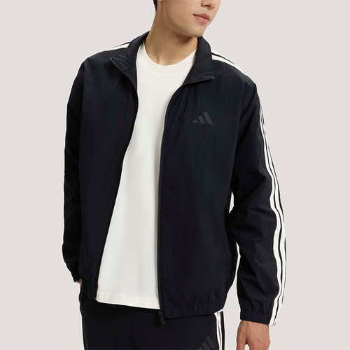 Adidas/阿迪达斯正品春季男士宽松经典透气条纹立领外套KR2520