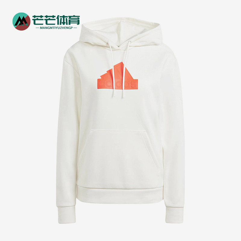 Adidas/阿迪达斯正品徽章长袖连帽女白色经典休闲舒适卫衣IS3639