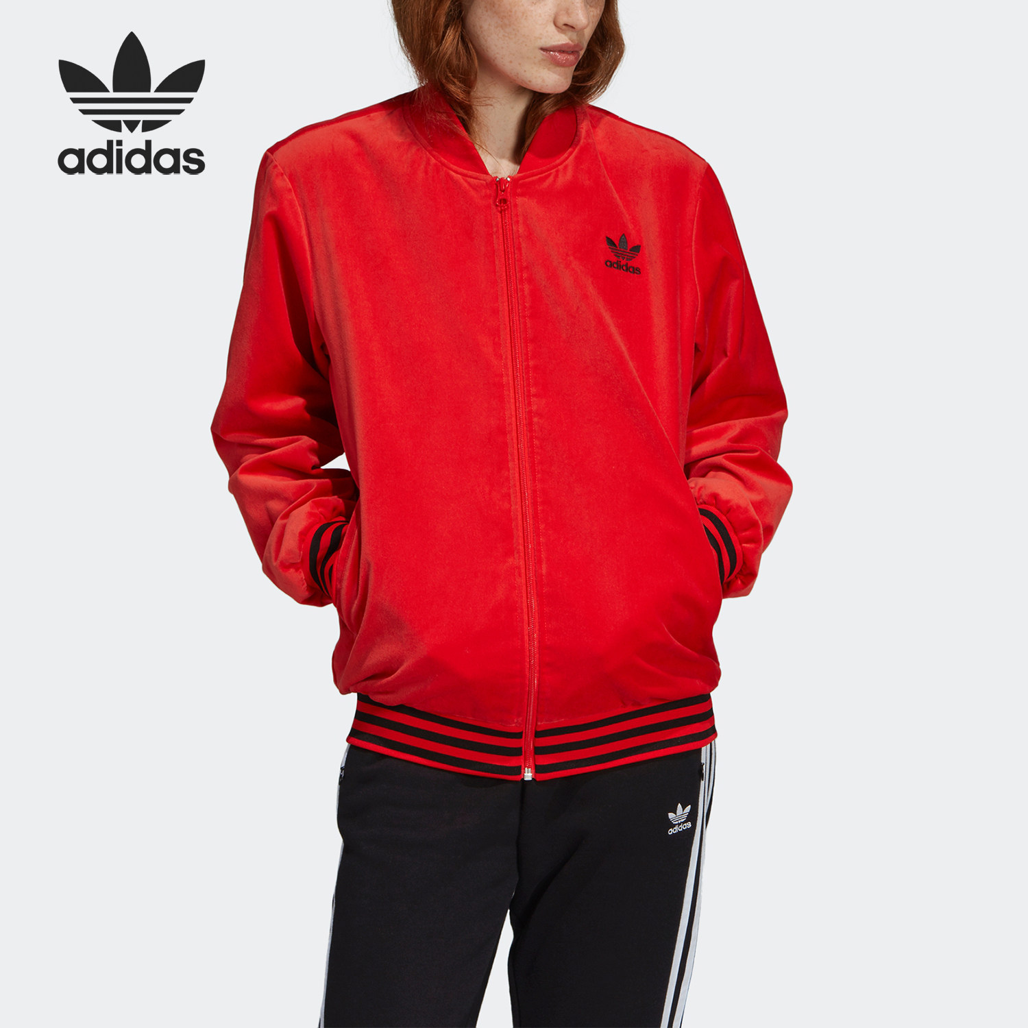 Adidas/阿迪达斯官方正品三叶草女士休闲运动宽松印花外套FH8560