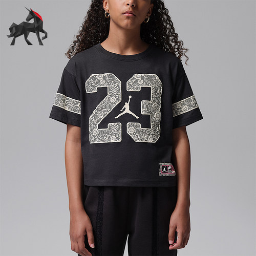 Nike/耐克正品Jordan大童透气花卉蕾丝图案短袖T恤IZ7547-024