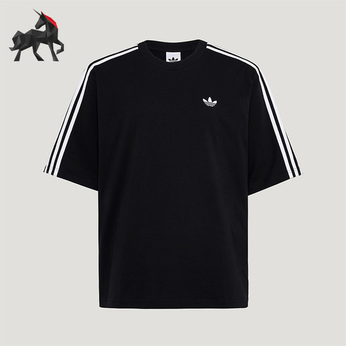 Adidas/阿迪达斯正品三叶草男士针织条纹时尚休闲宽松T恤KG6331