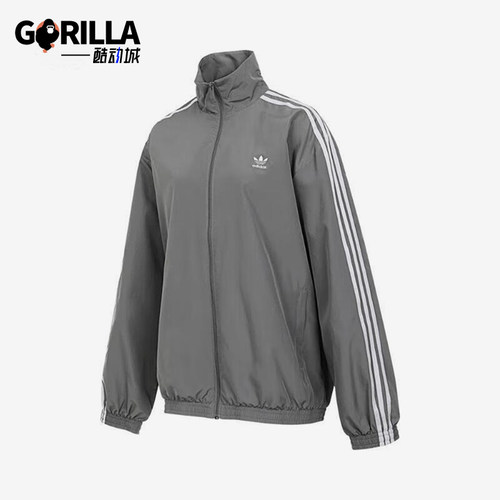 Adidas/阿迪达斯正品三叶草女士经典三条纹梭织翻领外套JD3394