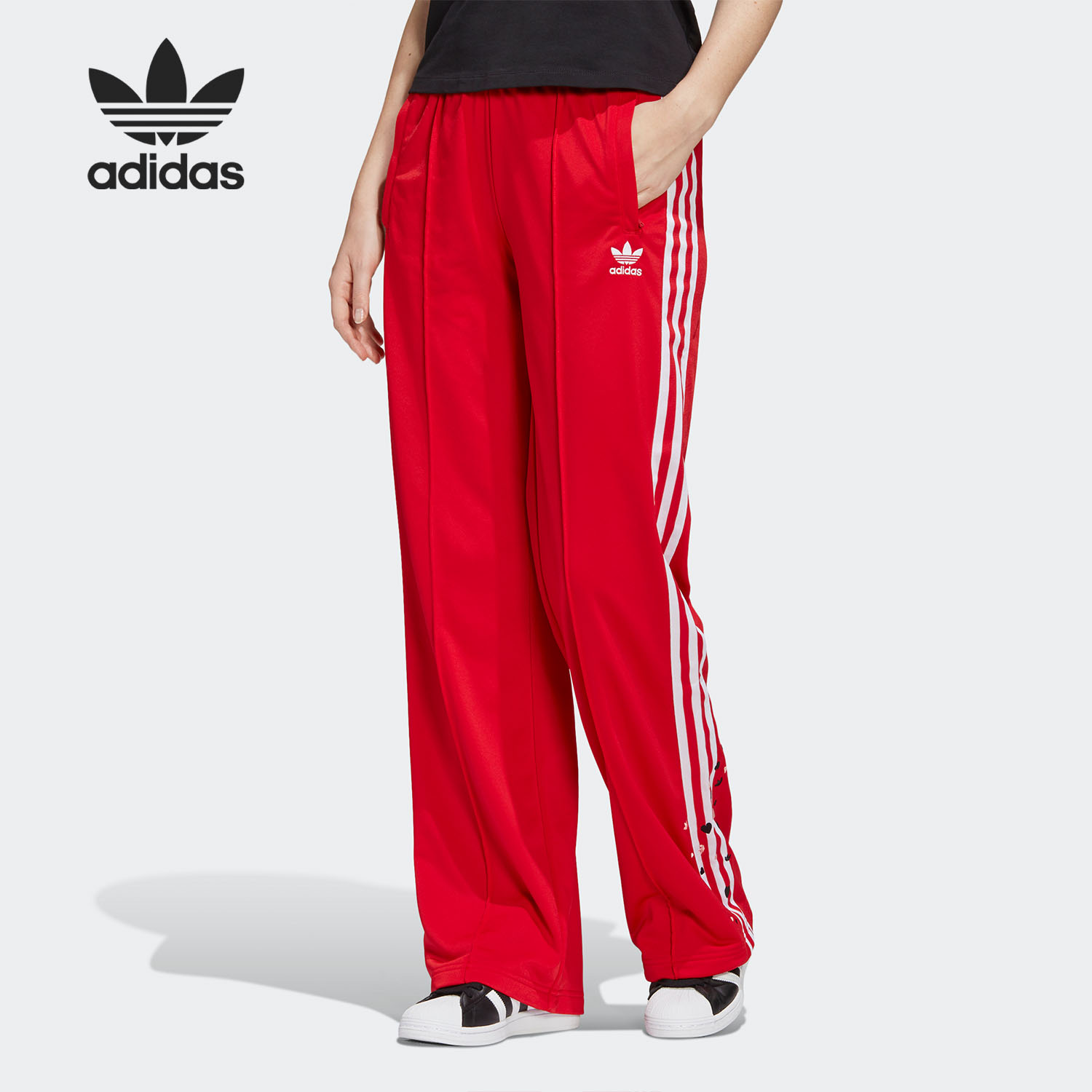 Adidas/阿迪达斯正品三叶草情人节刺绣女子运动长裤 GK7177