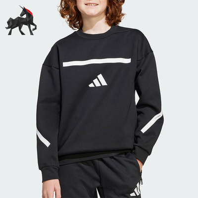 阿迪达斯大童拼接宽松保暖卫衣