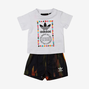 Adidas/阿迪达斯正品三叶草休闲舒适轻便儿童经典短袖套装AJ9309