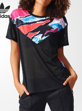 Adidas/阿迪达斯正品  UMMER 洛杉矶 镂空拼接短袖T恤 BJ8140