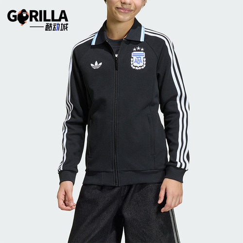 Adidas/阿迪达斯正品三叶草大童长袖复古足球拉链夹克外套JZ6286