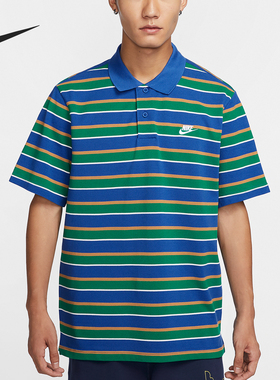 Nike/耐克官方正品新款男士休闲条纹宽松翻领运动短袖FN3897-480