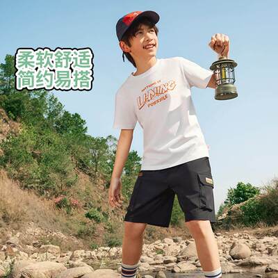 李宁正品运动生活系列儿童字母印花亲肤透气休闲短袖T恤YHSV137
