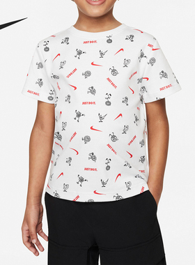 Nike/耐克正品新款小童圆领透气印花夏季短袖T恤FV2691-100