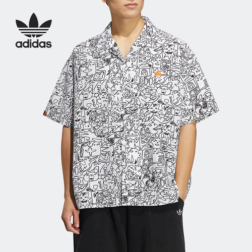 Adidas/阿迪达斯正品男士常规纽扣舒适休闲翻领衬衫HR6450