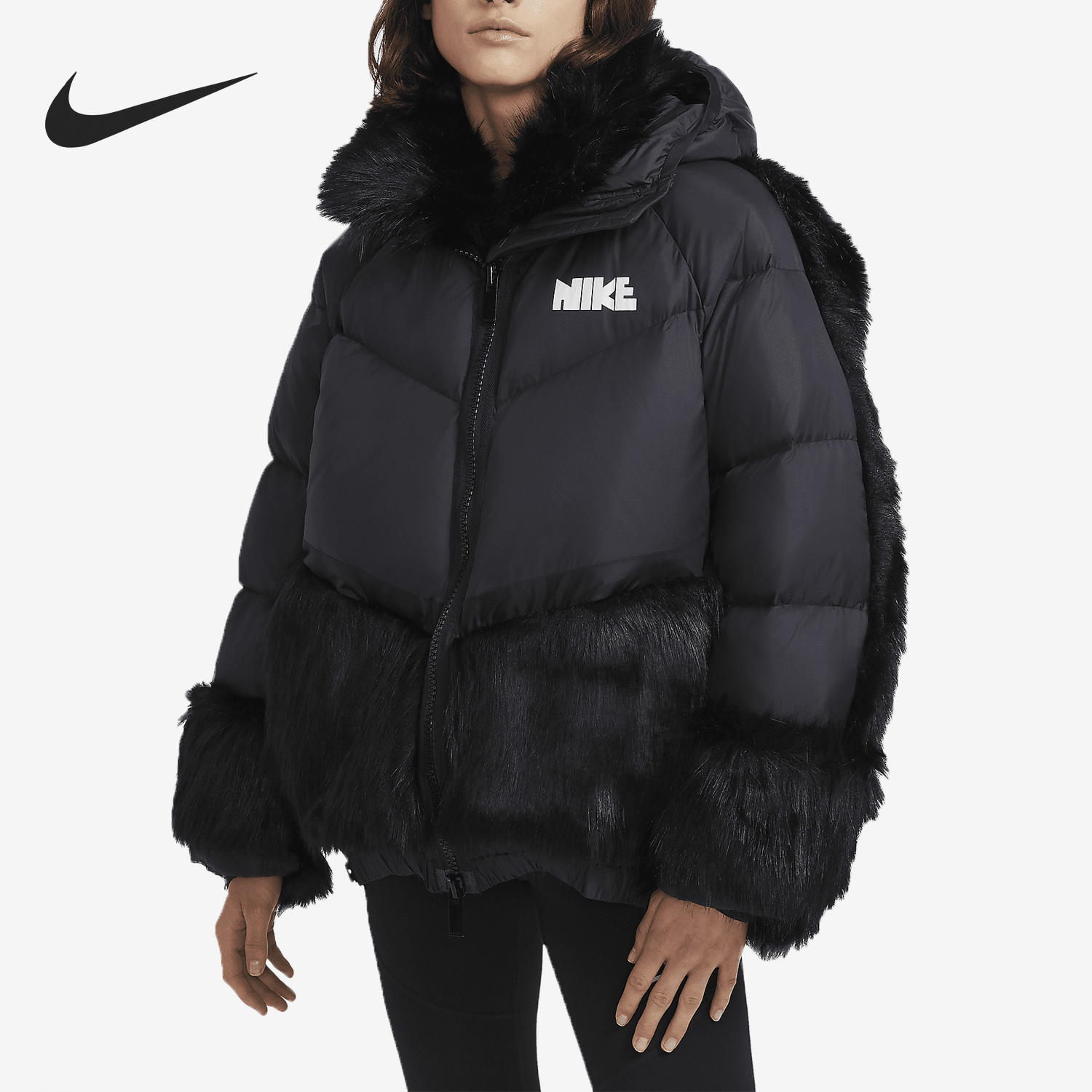Nike/耐克正品春季新款女子运动仿皮草拼接羽绒服CT3267-010