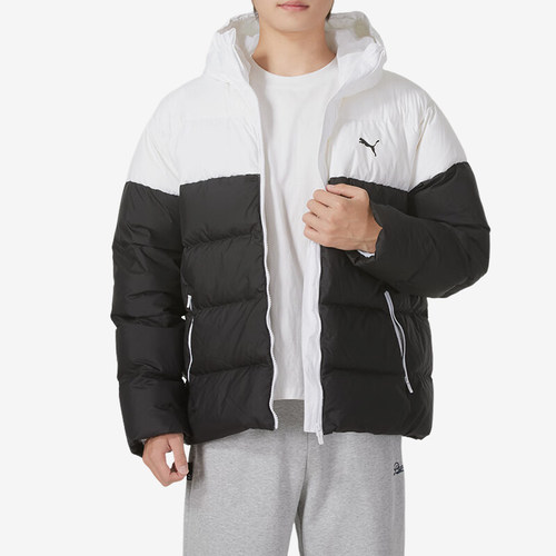 彪马男士拼接保暖连帽羽绒服