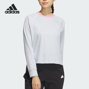 女士简约休闲圆领长袖 Adidas 新款 阿迪达斯官方正品 T恤JE3618 春季