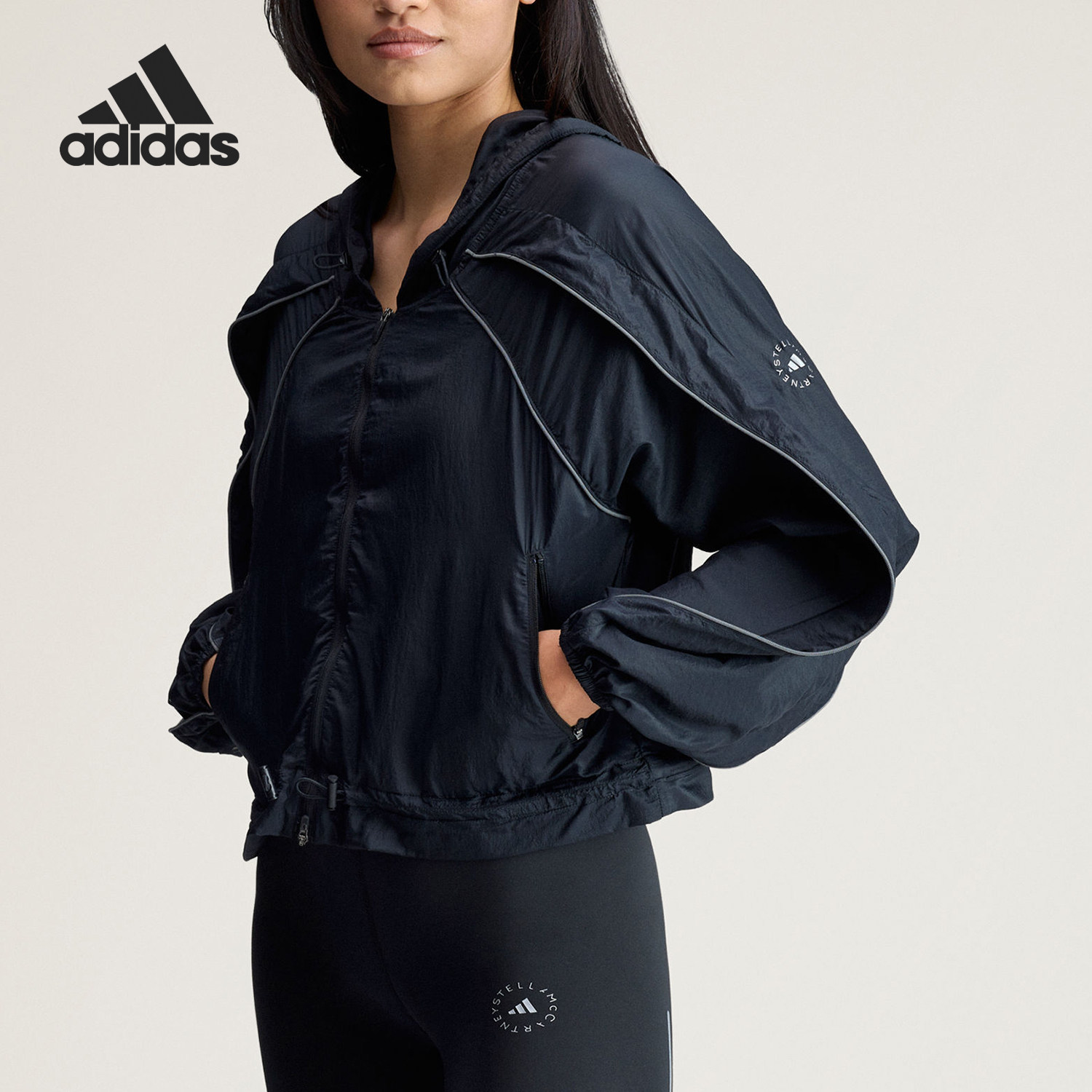 Adidas/阿迪达斯官方正品新款女士条纹连帽拉链长袖外套KA9517