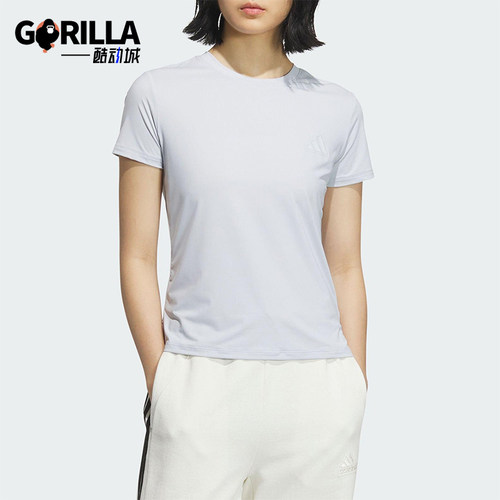 Adidas/阿迪达斯正品T-SHIRT女士透气侧开衩运动修身圆领T恤