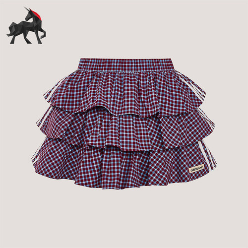 Adidas/阿迪达斯正品三叶草女士运动时尚潮流格子复古短裙KU9399