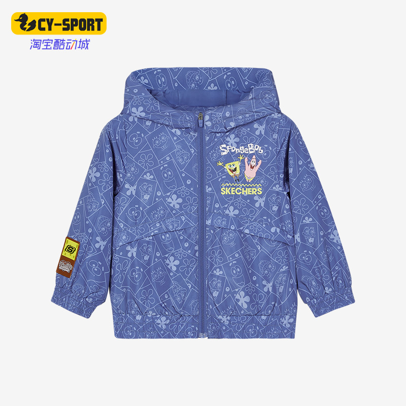 Skechers/斯凯奇正品新款儿童海绵宝宝梭织拉链连帽外套L122B037
