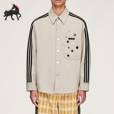 Adidas/阿迪达斯正品三叶草男女休闲长袖宽松条纹运动衬衫KC3141