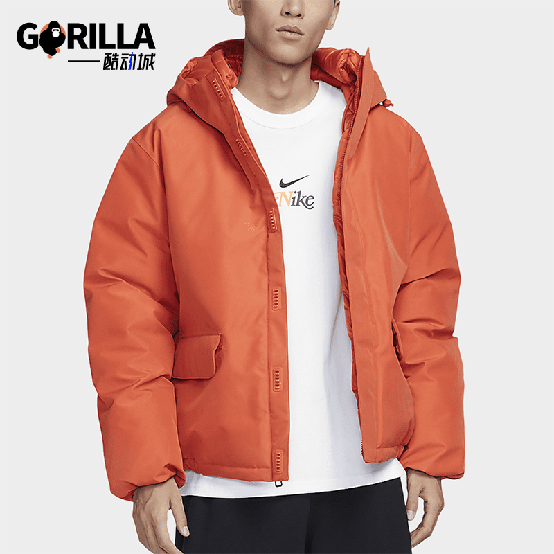 耐克男士保暖宽松连帽户外棉服