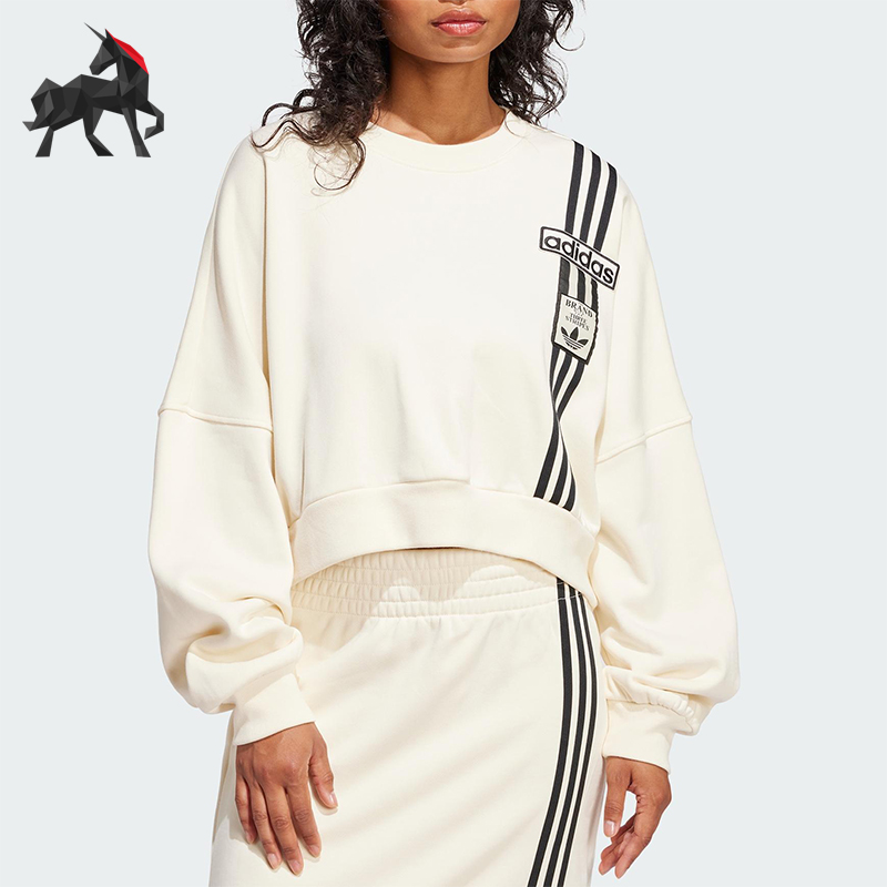 Adidas/阿迪达斯正品新款女士宽松时尚印花卫衣套头衫JD0084