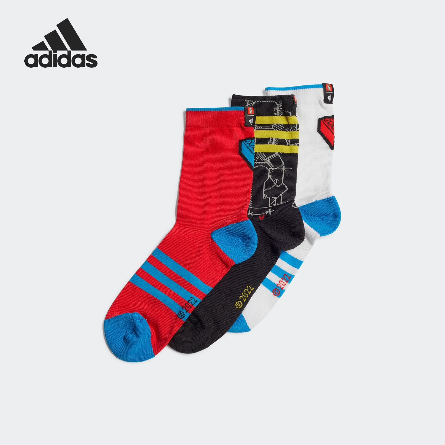 Adidas/阿迪达斯正品X乐高积木22AW联名儿童运动中筒袜HN6719