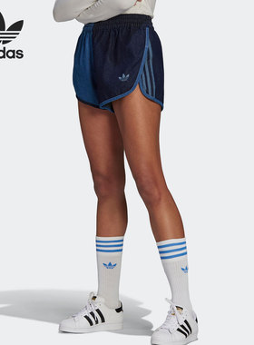 Adidas/阿迪达斯正品三叶草女子复古撞色牛仔运动短裤 GM5374
