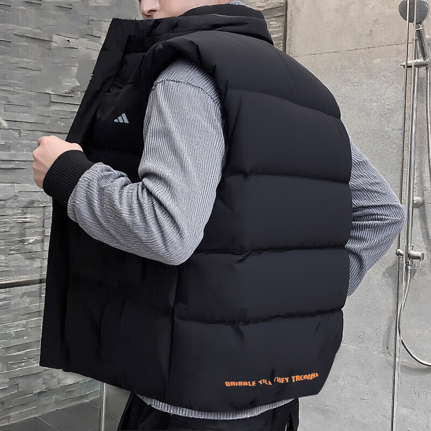 阿迪达斯黑色马甲男冬季新款无袖羽绒服鸭绒加厚保暖运动外套背心