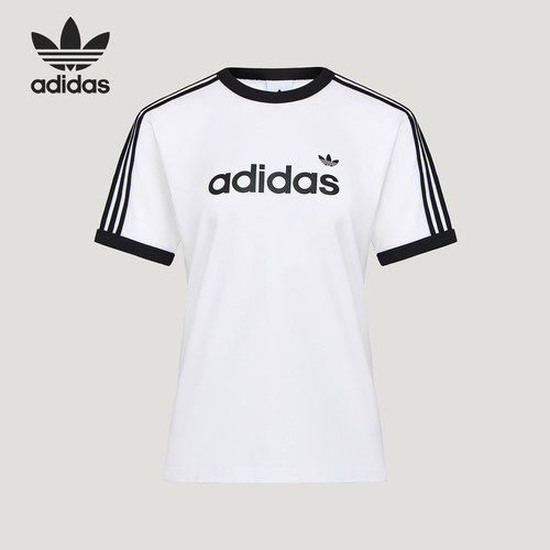 Adidas/阿迪达斯正品三叶草女士条纹圆领经典日常亲肤T恤HZ9541