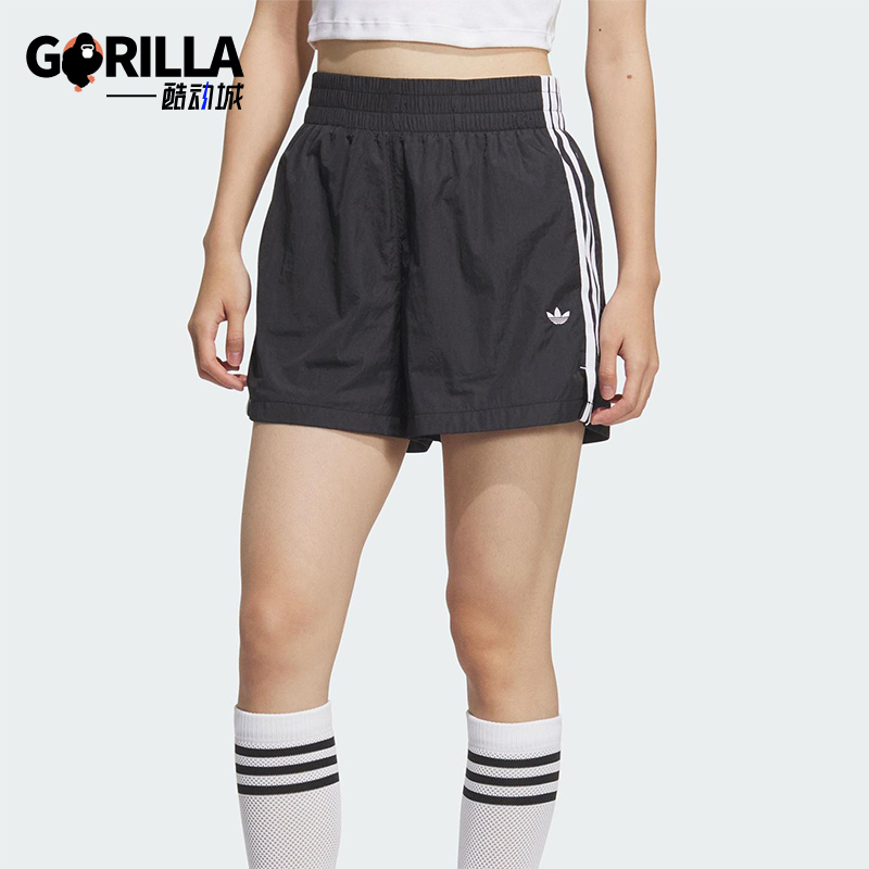 Adidas/阿迪达斯正品三叶草女士宽松三条纹梭织运动短裤KF0319
