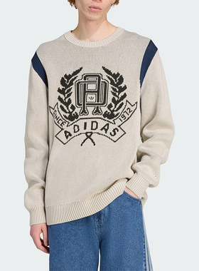 Adidas/阿迪达斯正品三叶草男士宽松圆领针织复古套头衫JX8214