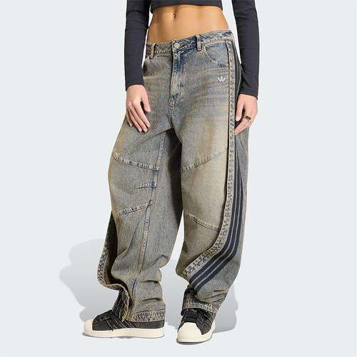 Adidas/阿迪达斯正品三叶草女士时尚宽松经典运动牛仔长裤KY5189
