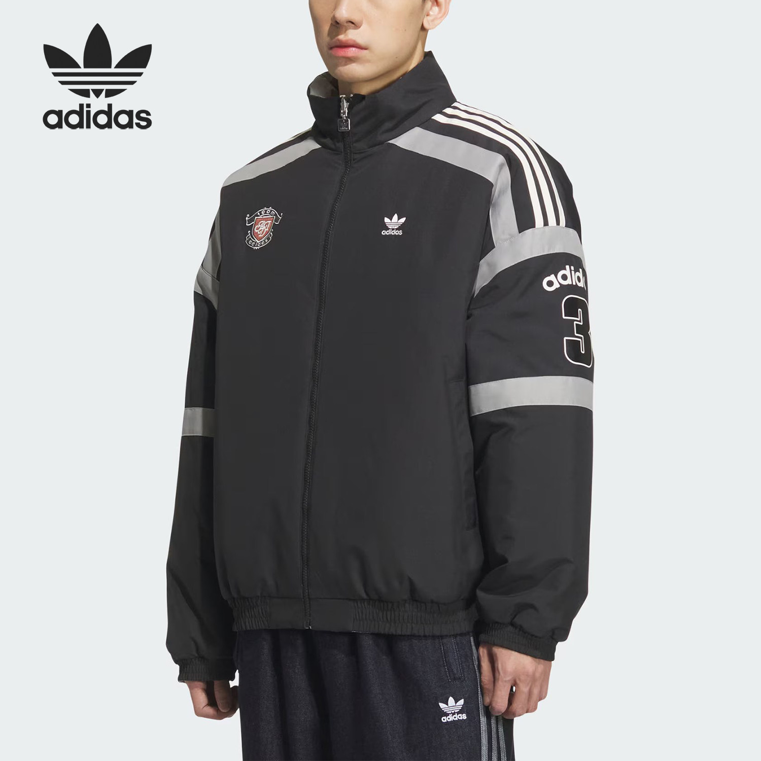 Adidas/阿迪达斯正品三叶草男士双面穿保暖立领棉服KC0093