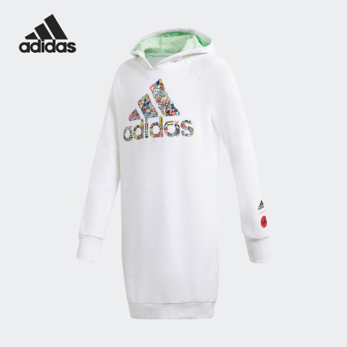 Adidas/阿迪达斯正品2025大童LOGO印花运动长款卫衣GF0285