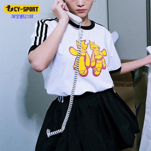 Adidas/阿迪达斯正品三叶草女士经典印花运动针织休闲短袖KA2287