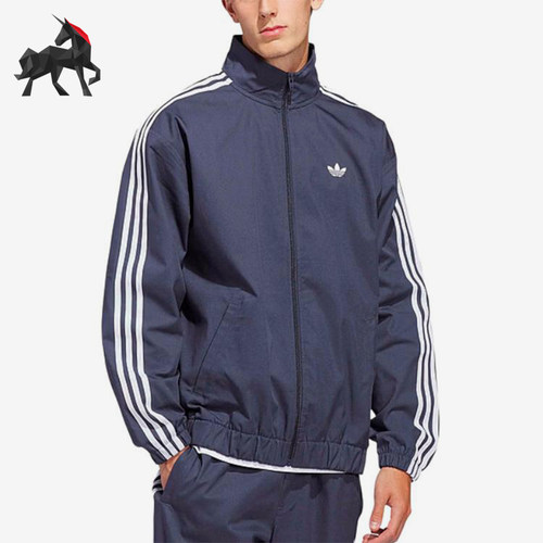Adidas/阿迪达斯正品三叶草男蓝色夹克经典条纹夹克外套KS8221
