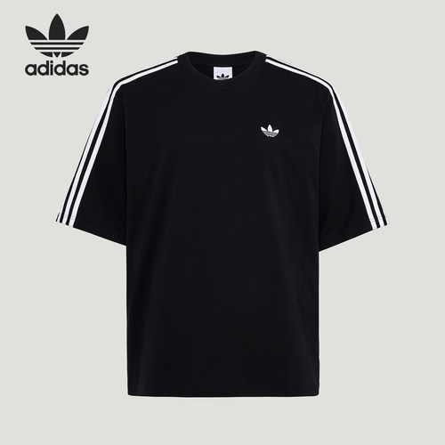 Adidas/阿迪达斯正品三叶草男士针织条纹时尚休闲宽松T恤KG6331