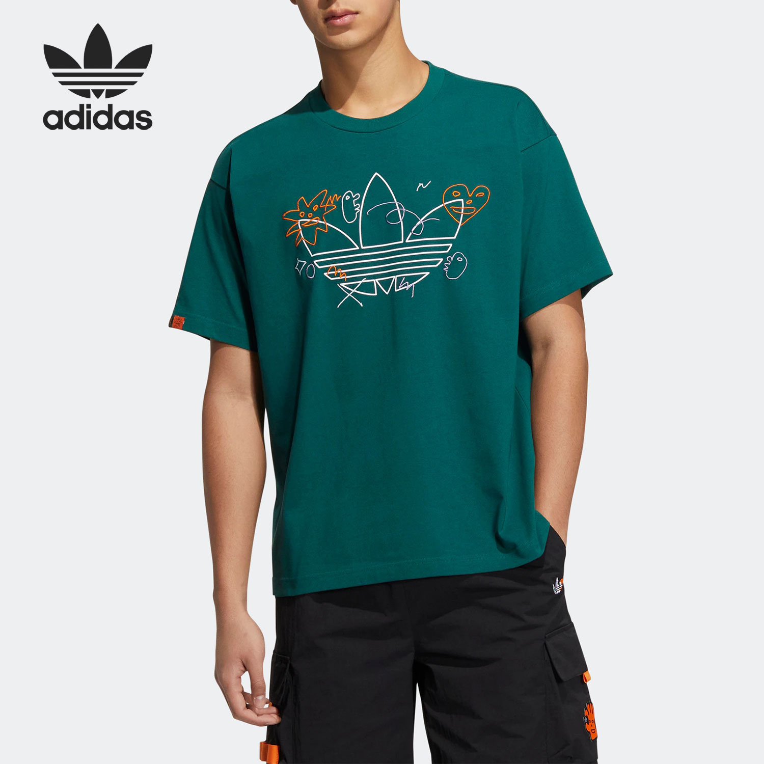 Adidas/阿迪达斯正品三叶草FRONT男子宽松简约运动短袖HR6461