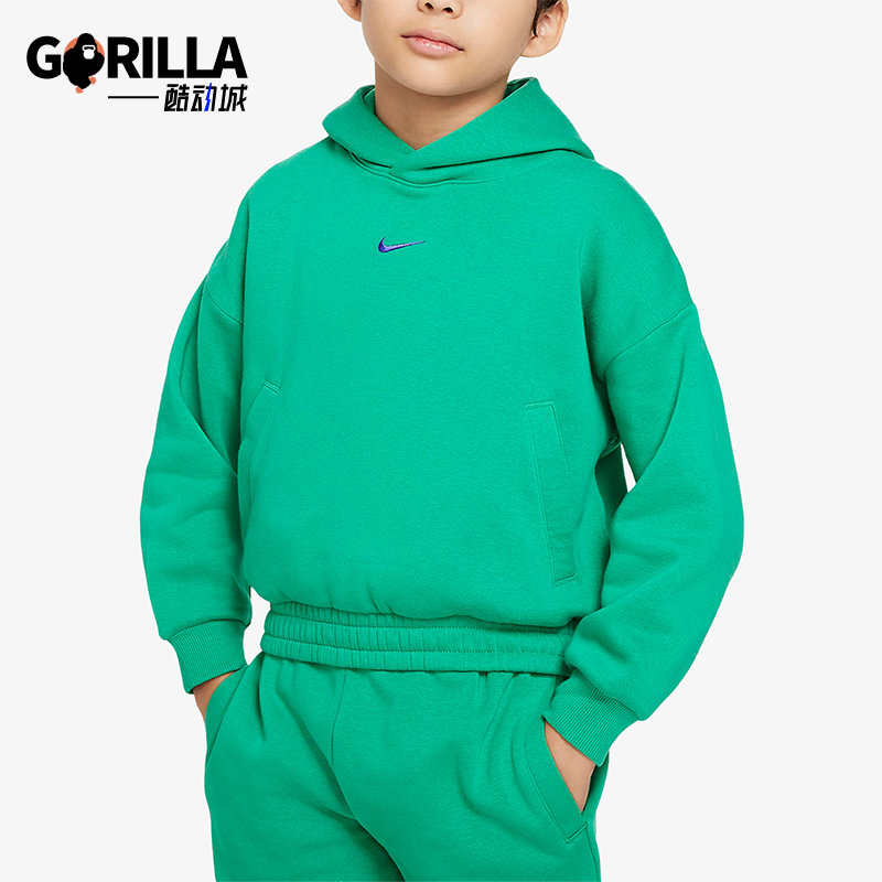 耐克大童印花宽松连帽篮球卫衣