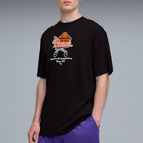 Puma/彪马正品新款男黑橙色篮球宽松篮球经典短袖T恤692305-01