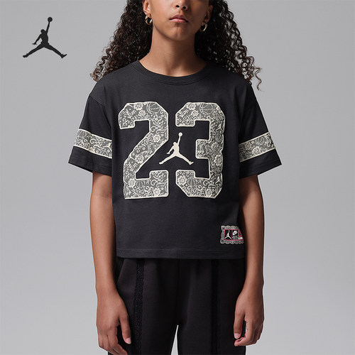Nike/耐克正品Jordan大童透气花卉蕾丝图案短袖T恤IZ7547-024