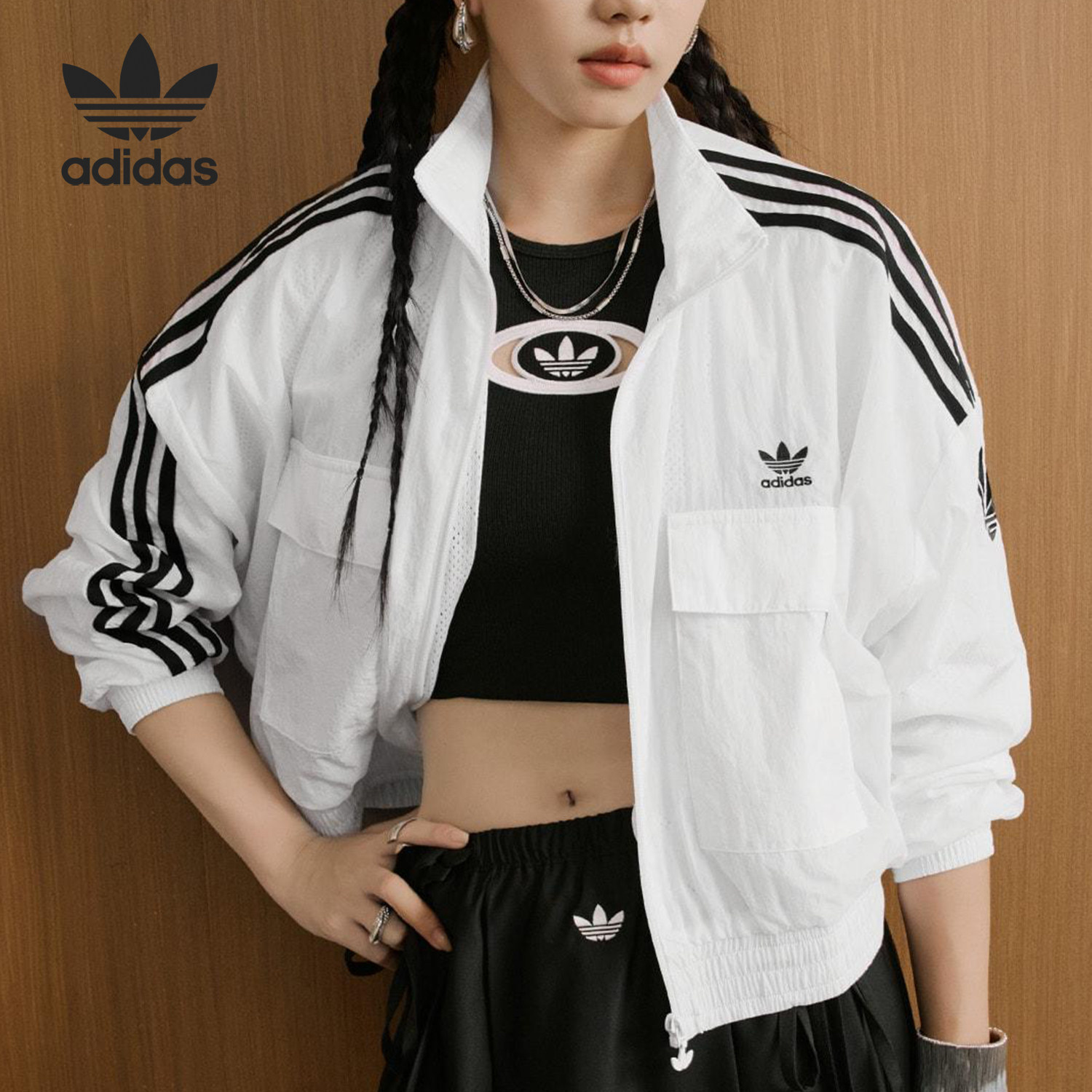 Adidas/阿迪达斯官方正品三叶草女士短款梭织运动立领外套KG8513,运动服/休闲服装,运动茄克/外套,淘宝优惠券,粉丝福利购,淘宝优惠卷