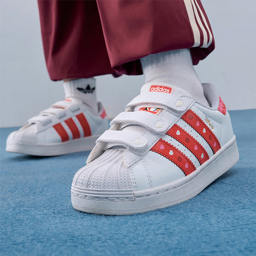 Adidas/阿迪达斯正品SUPERSTAR新款儿童白粉色经典校园板鞋K1295