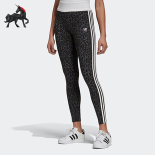 三叶草女士复古豹纹印花运动紧身长裤 HB4769 阿迪达斯正品 Adidas