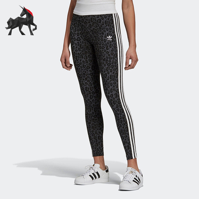 Adidas/阿迪达斯正品三叶草女士复古豹纹印花运动紧身长裤HB4769