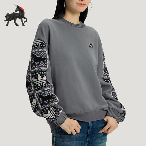 Adidas/阿迪达斯正品三叶草女士休闲圆领套头拼接运动卫衣IA8931