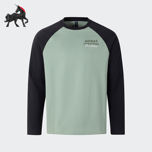 Adidas TEE LS男女透气运动拼接圆领T恤JZ2335 阿迪达斯正品