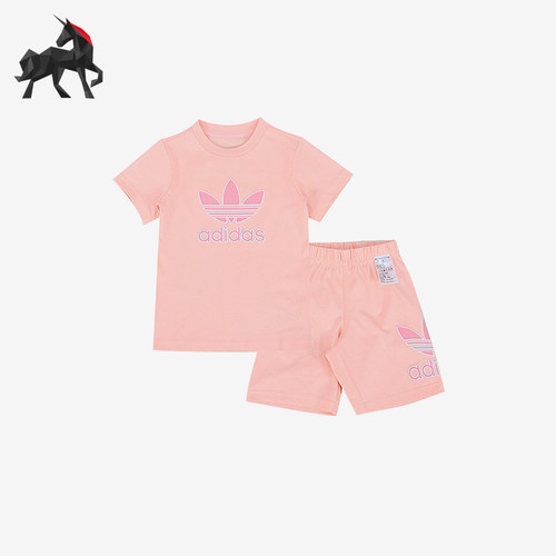 Adidas/阿迪达斯正品2025夏季款婴童耐穿运动针织日常套装JC6594