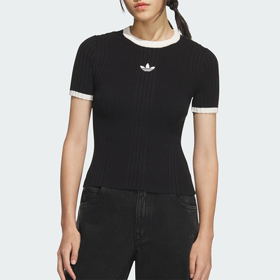 Adidas/阿迪达斯正品三叶草女运动修身针织休闲短款短袖T恤KS6110